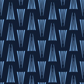 Modern indigo blue geometric hand drawn triangles