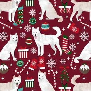 jindo christmas fabric - holiday dog fabric, christmas dog fabric - ruby