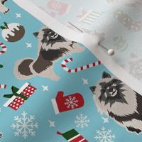 keeshond christmas fabric - dog fabric, christmas dog fabric, holiday dog fabric - blue