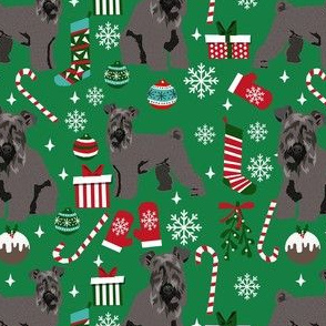 kerry blue terrier christmas fabric - dog fabric, christmas dog fabric, - green