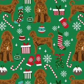 labradoodle christmas fabric - christmas dog, dog christmas fabric, labradoodle fabric, dogs - green