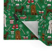 labradoodle christmas fabric - christmas dog, dog christmas fabric, labradoodle fabric, dogs -green