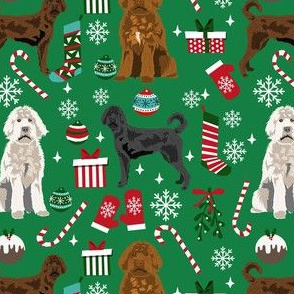 labradoodle christmas fabric - christmas dog, dog christmas fabric, labradoodle fabric, dogs -green