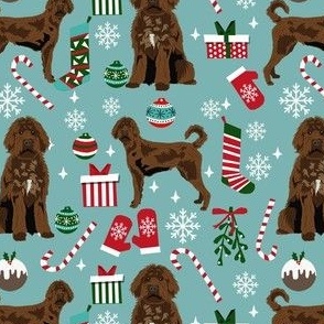 labradoodle christmas fabric - christmas dog, dog christmas fabric, labradoodle fabric, dogs -blue