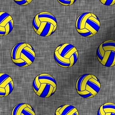 Volleyball - blue and yellow on grey linen - LAD19