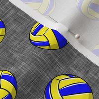 Volleyball - blue and yellow on grey linen - LAD19