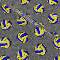 Volleyball - blue and yellow on grey linen - LAD19