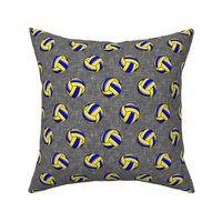 Volleyball - blue and yellow on grey linen - LAD19
