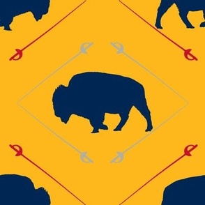 Buffalo and Swords in Yellow Navy Blue Silver Red 