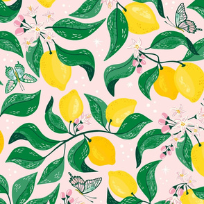 lemons/pink with white dots/large