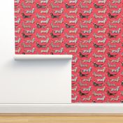 Small scale // Origami Christmas Dachshunds sausage dogs // red background
