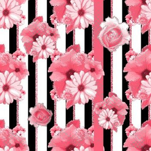 Pink flowers glitter stripes and dots