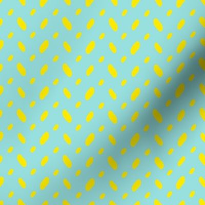 Yellow abstract vector shapes over turquoise seamless pattern