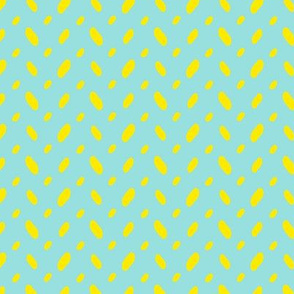 Yellow abstract vector shapes over turquoise seamless pattern