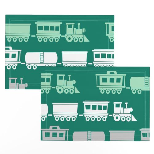 (large scale) trains on custom green - modern train fabric C19BS