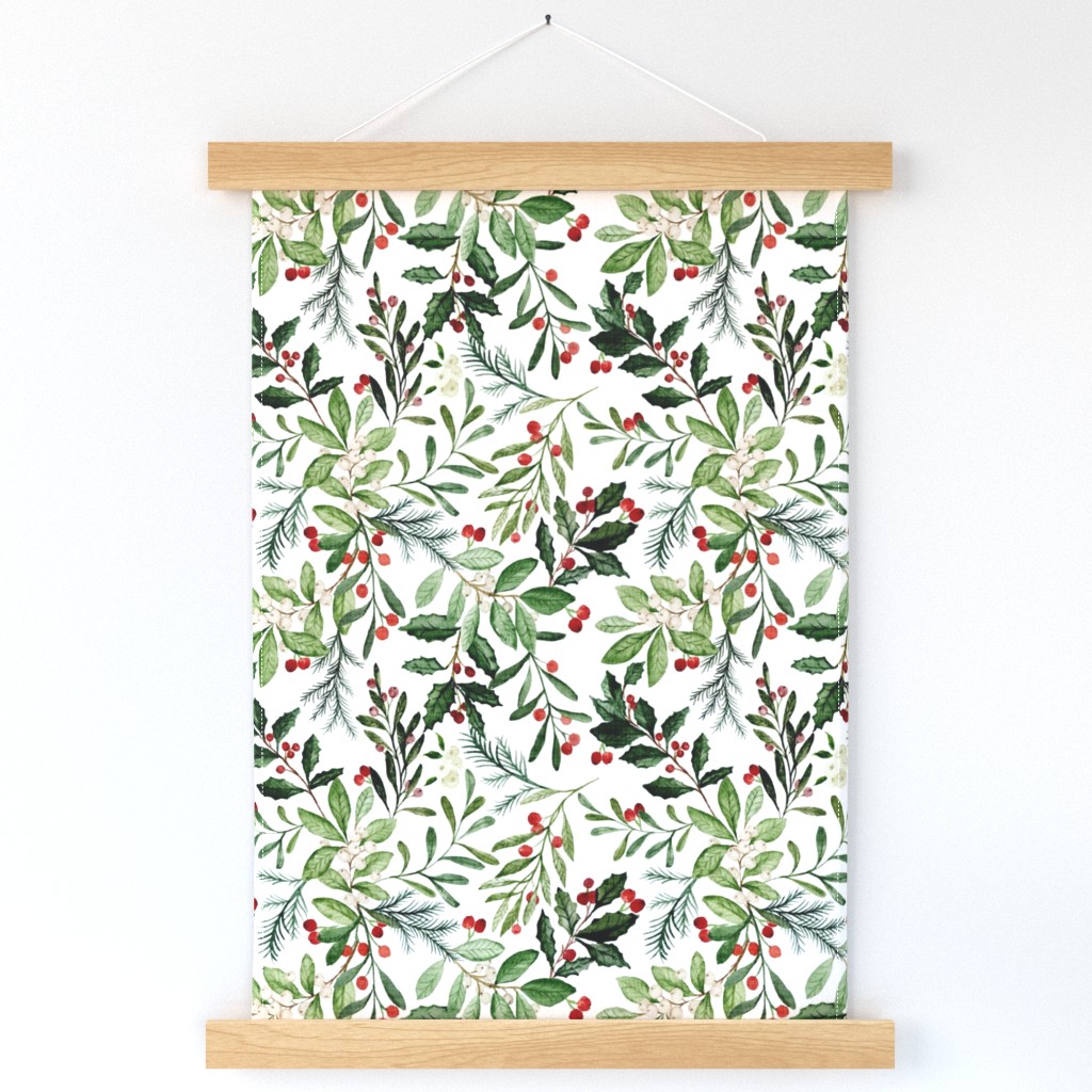 Mistletoe and Holly Christmas Florals // White