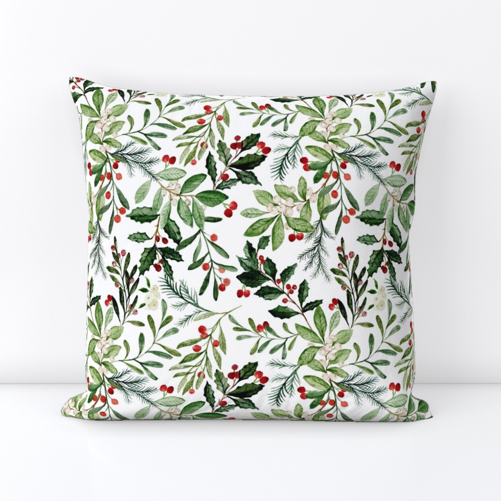 Mistletoe and Holly Christmas Florals // White