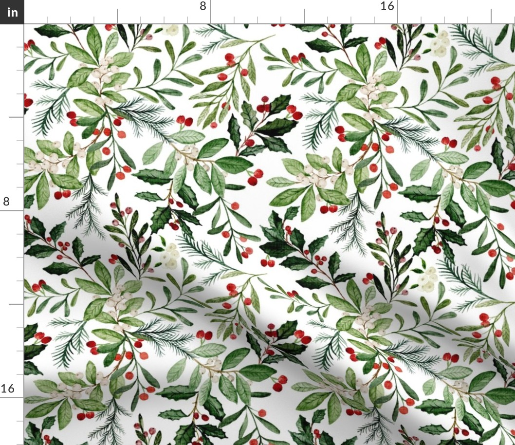 Mistletoe and Holly Christmas Florals // White