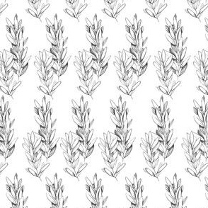 Hand drawn with pen black and white olive branch seamless pattern