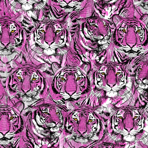 LARGE PRINT - tiger faces home dec fabric - tiger print, bright colors, safari tiger -  pink