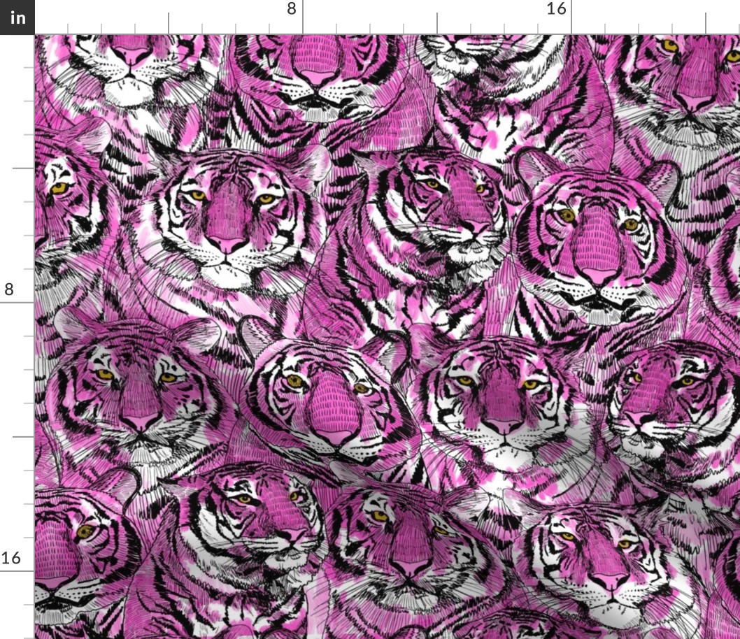 LARGE PRINT - tiger faces home dec fabric - tiger print, bright colors, safari tiger -  pink