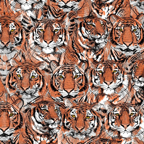 LARGE PRINT - tiger faces home dec fabric - tiger print, bright colors, safari tiger -orange