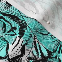 LARGE PRINT - tiger faces home dec fabric - tiger print, bright colors, safari tiger - turquoise