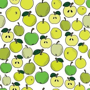 Green and yellow apples hand drawn seamles pattern