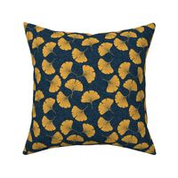 (small scale) ginkgo leaves - saffron on dark blue - LAD19