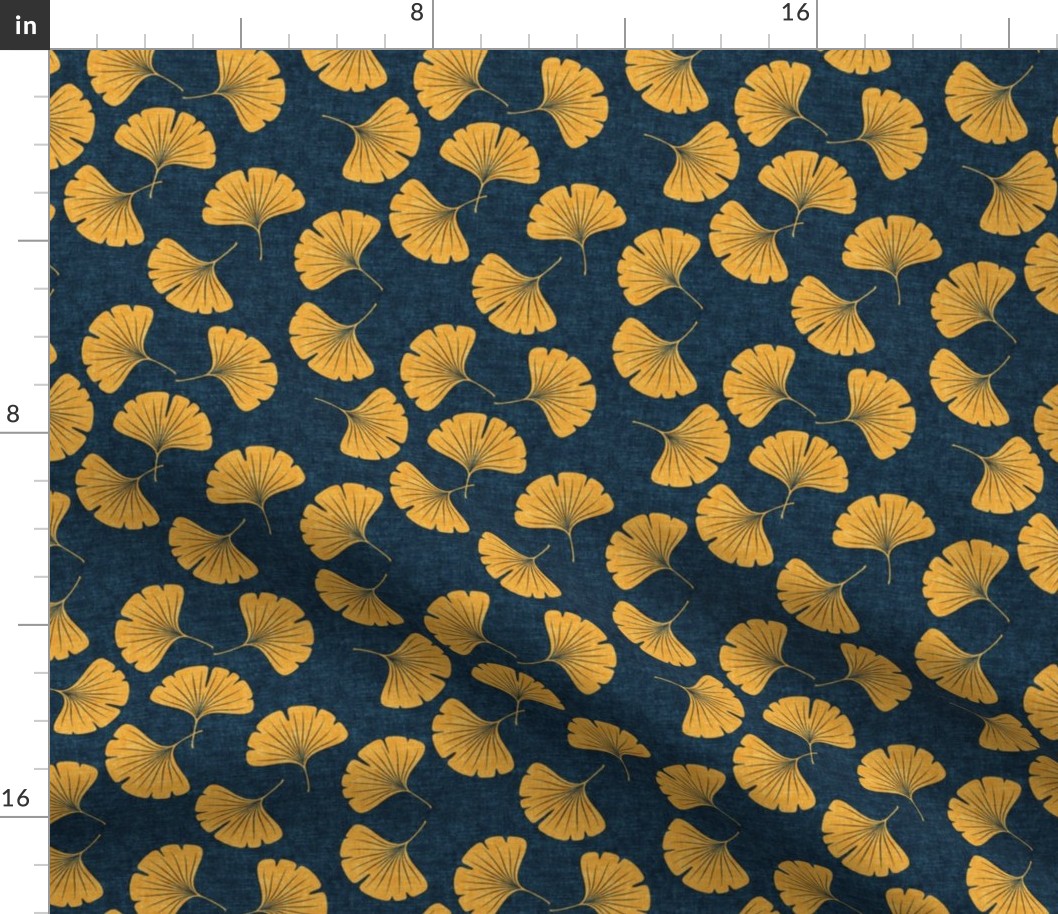 (small scale) ginkgo leaves - saffron on dark blue - LAD19