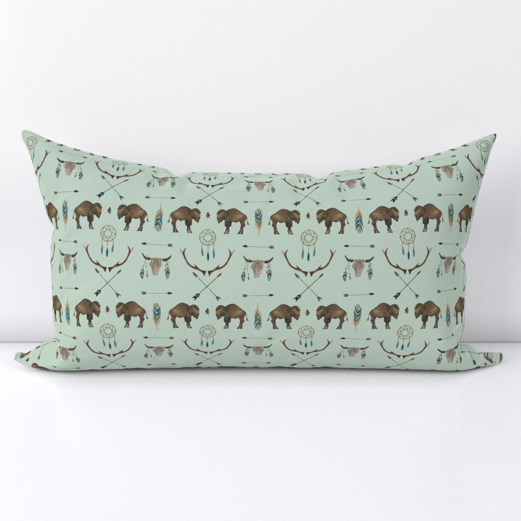 Mini Sage Prairie Buffalo Watercolor Western Pattern