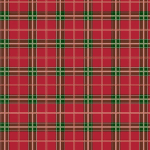 Christmas Berry Red and Green Tartan with Beige and White Lineswith Double White Lines