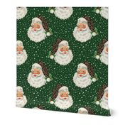 Retro Santa with Leopard hat on green - medium scale