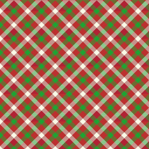 Christmas Holly Green and Red Diagonal Tartan with Crossed White Lines