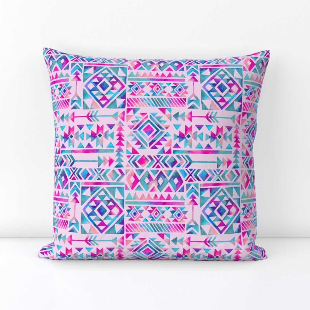 Tribal Summer /  Pink Turquoise on White Background / Large Scale