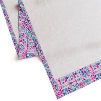 Tribal Summer /  Pink Turquoise on White Background / Large Scale