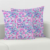 Tribal Summer /  Pink Turquoise on White Background / Large Scale