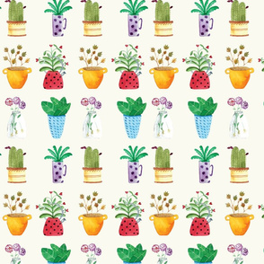 Watercolor potted plants collection house plants hand drawn light yellow background