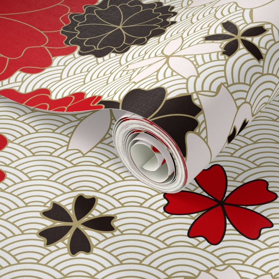 Japanese Kimono Light Beige and Golden Wallpaper | Spoonflower