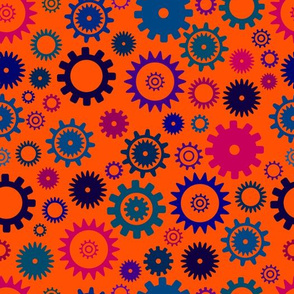 Many colorful cartoon cogwheels seamless pattern 