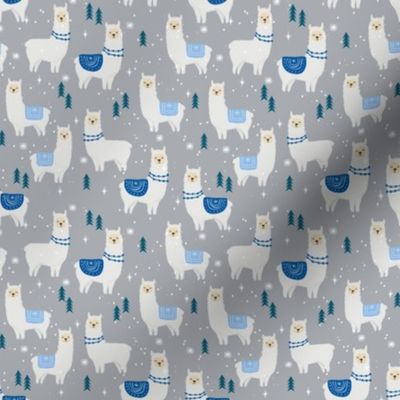 SMALL - christmas llama - grey and blue llama fabric, llama fabric, christmas fabric, christmas fabric by the yard, cute christmas llama - grey