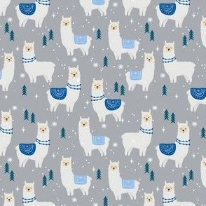 SMALL - christmas llama - grey and blue llama fabric, llama fabric, christmas fabric, christmas fabric by the yard, cute christmas llama - grey
