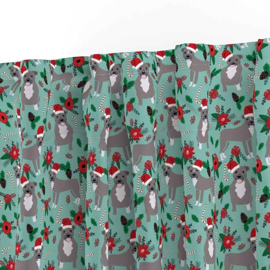 pitbull christmas floral fabric - holiday floral, poinsettia fabric, christmas dog fabric, pitbull fabric - mint