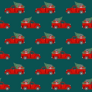 pitbull christmas vintage red truck fabric - red truck fabric, christmas truck fabric - green