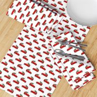 pitbull christmas vintage red truck fabric - red truck fabric, christmas truck fabric -white