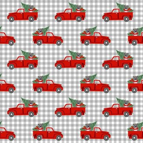 pitbull christmas vintage red truck fabric - red truck fabric, christmas truck fabric - check