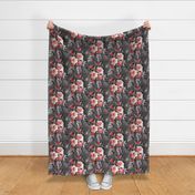 Retro Rose Chintz in Coral and Charcoal Grey