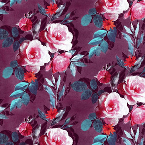 Retro Rose Chintz in Magenta and Plum