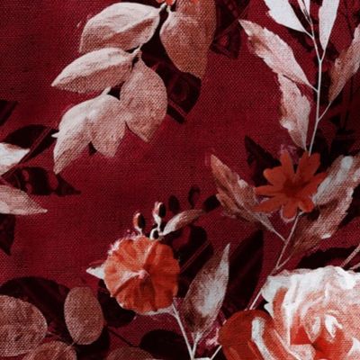 Retro Rose Chintz in Burgundy, Garnet and Blush