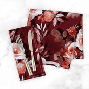 Retro Rose Chintz in Burgundy, Garnet and Blush